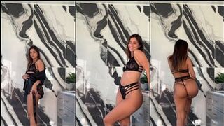 Mikaela Lafuente Black Lingerie Lace Robe Strip Onlyfans Video Leaked