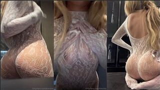 Breckie Hill Nude Fishnet Bodysuit Strip Tease